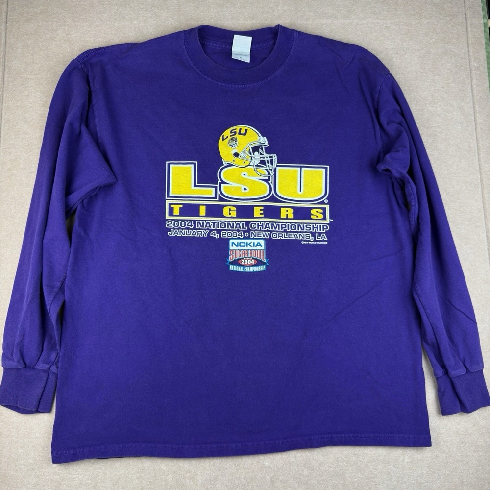 Y2K 2004 LSU Tigers National Championship Long Sleeve Shirt XL Purple Sugarbowl